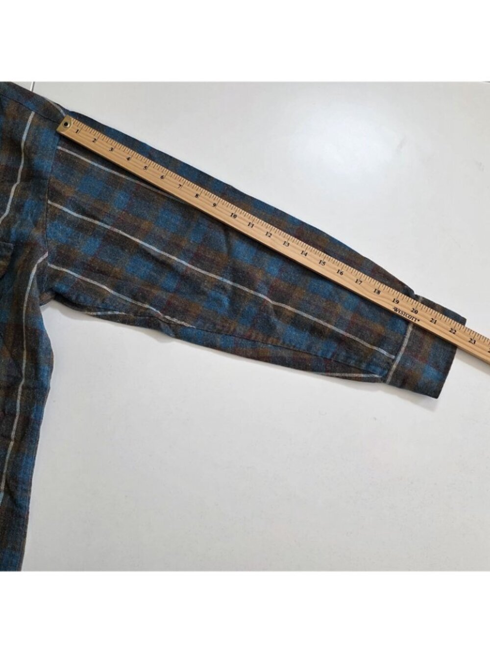 Vtg Sears Roebuck Flannel Shirt Men L Blue Plaid Wool Blend Single Needle Rugged - Picture 5 of 13